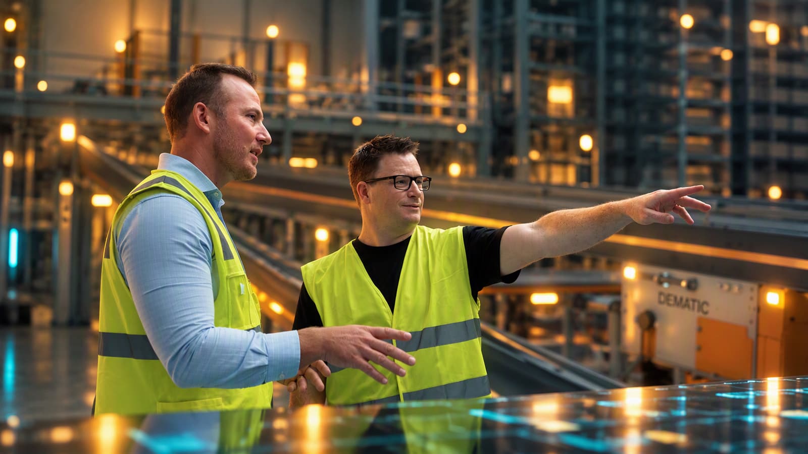 Two workers in distribution center